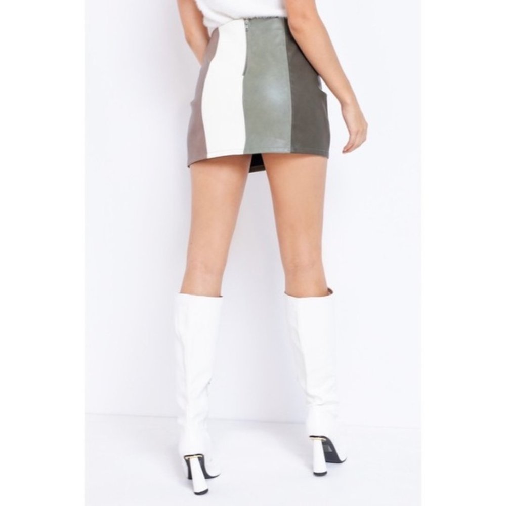 SAGE FAUX LEATHER COLORBLOCK SKIRT - Picture 2 of 4